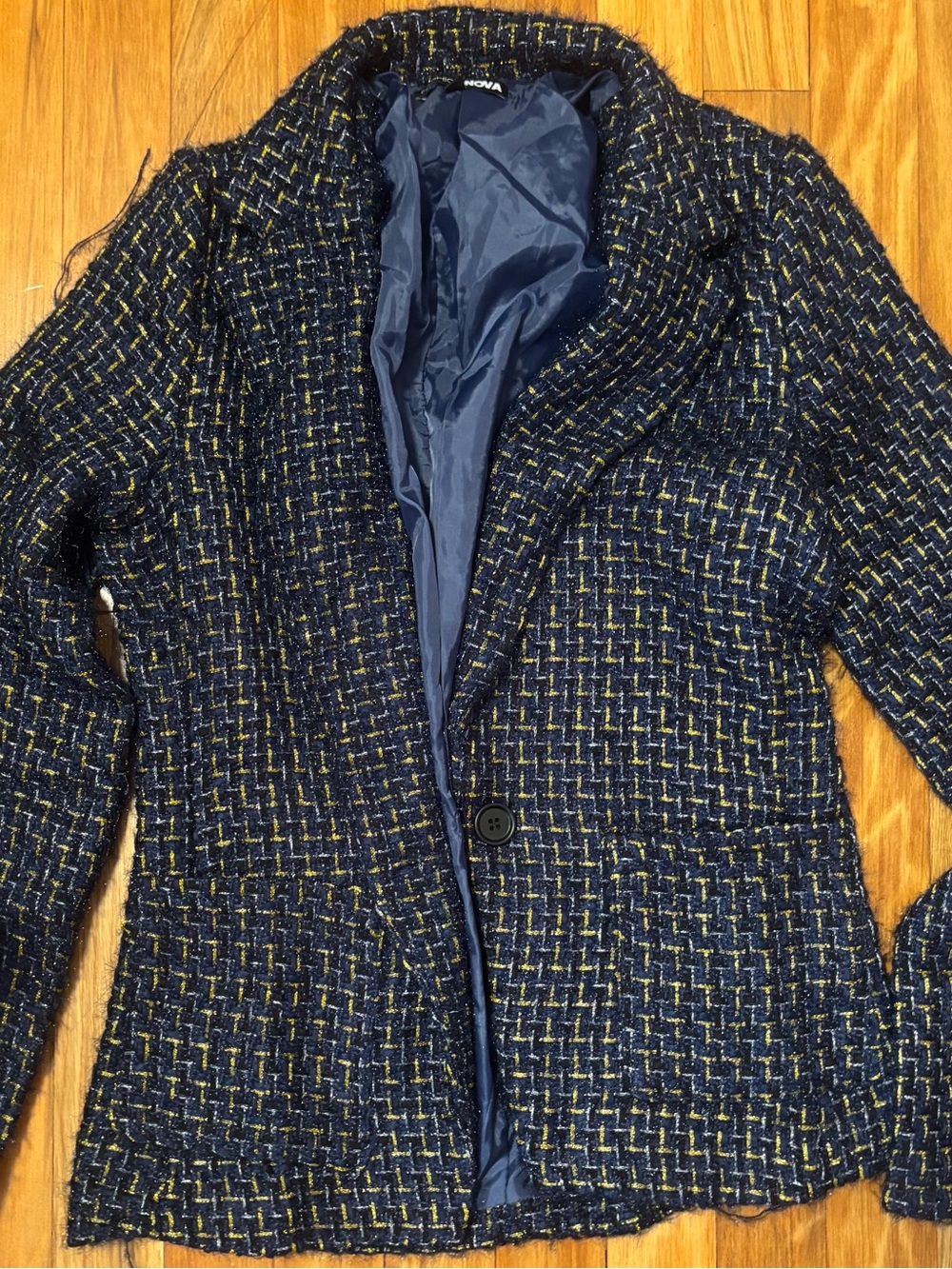 Men's Navy Tweed Single-Button Jacket